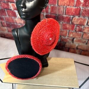 Mini Hat, Wool, Handcrafted, Loop/Hoop Statement Earrings, Multicolor, New.